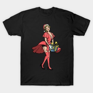 50s Pin Up Sexy Christmas Santa Cute with Suspenders Garters T-Shirt